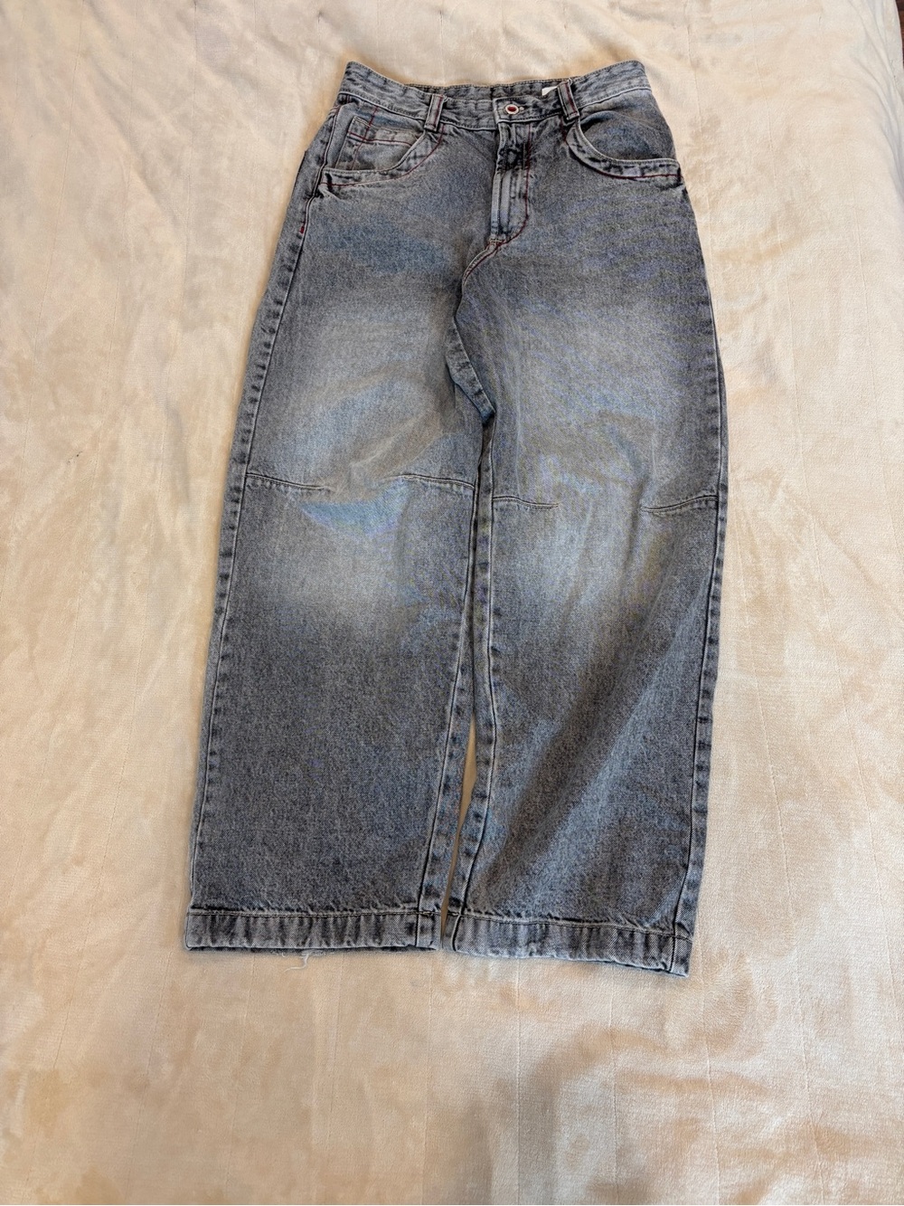 Bershka Men's Wide-Leg Jeans in Washed Grey